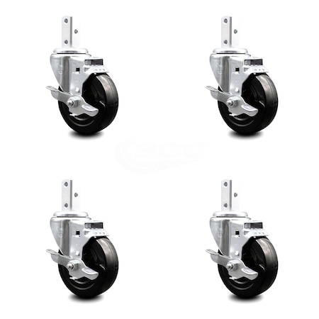 Service Caster 4 Inch Hard Rubber Wheel Swivel 3/4 Inch Square Stem Caster Set with Brake SCC SCC-SQ20S414-HRS-TLB-34-4
